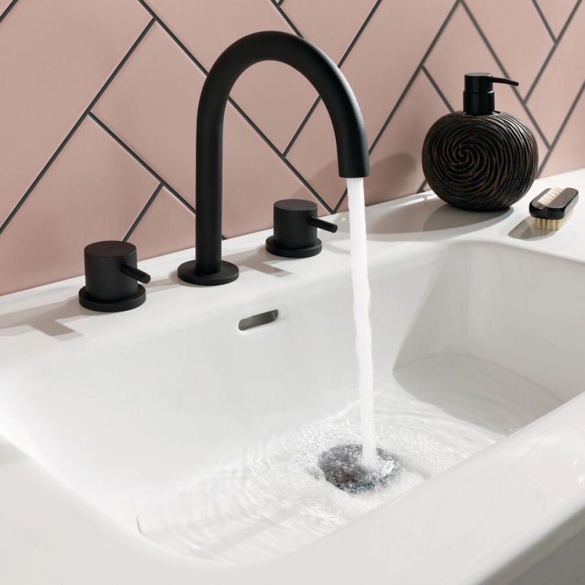 JTP Vos Matt Black 3 Tap Hole Deck Mounted Basin Mixer Lifestyle